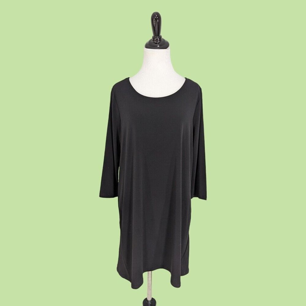 Clara Sun Woo Women's L Tunic Top Black 3/4 Sleeve Jersey Knit‎